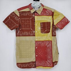 North Face Shirt Mens Large Button Up Red Yellow Bandana Paisley Outdoors Hiking